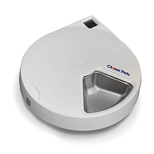 Closer Pets C500 5 Bowl Digital Timer-Controlled Automatic Pet Feeder - 5-Meal Feeder with Stainless Steel Bowl and Ice Packs, Wet or Dry Food, 5 Meals Up to 0.73 lb Each, White