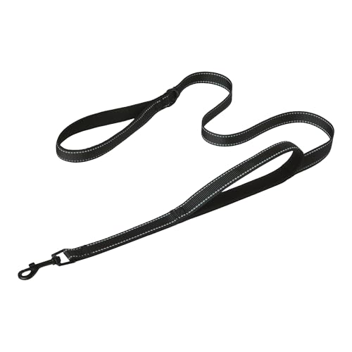 Amazon Basics Dog Leash, 4ft with 2 Comfortable Dual Padded Handles for Traffic Control, Highly Reflective Leashes for Large & Medium Dogs, Night Safety, Easy Snap Hook, Black