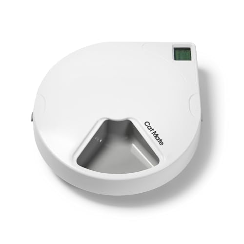 Cat Mate C500 Automatic 5 Bowl Digital Timer-Controlled Pet Feeder - for Cats and Small Dogs, Wet or Dry Food, Includes Twin Ice Packs, 5 Meals Up to 0.73 lb Each, White