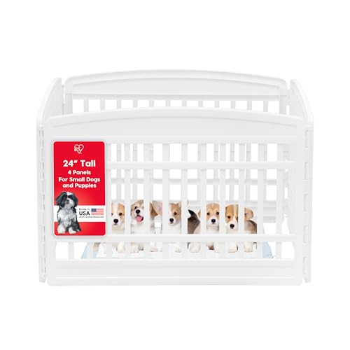 IRIS USA Dog Playpen 24" 4-Panel Puppy Playpen, 35 x 35 x 24, Puppy Fence, Dog Playpen, Dog Play Pen Indoors, Pet Fence, Puppies/Small Dogs, White