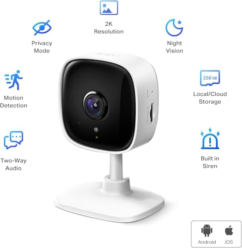 Tapo 2K Indoor Wired Security Camera - Works as a Baby Monitor & Pet Camera, Person/Motion/Baby Cry Detection, 2-Way Audio, Siren, Subscription-Free Local Storage or Optional Cloud, C110P2 (2-Pack)
