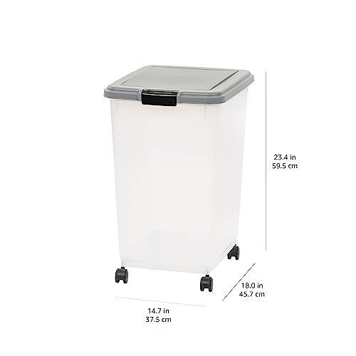 Amazon Basics Airtight Pet Food Storage Container with Scoop, BPA Free, Removable Wheels, 69 QT, Gray