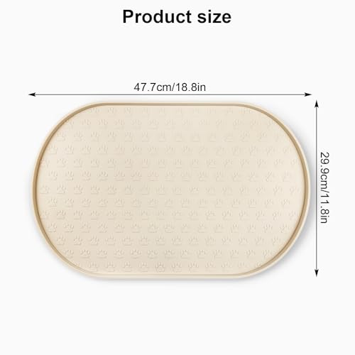 KPWACD Pet Feeding Mat for Dogs and Cats, Silicone Dog Placemat Non-Slip Waterproof Bowl Mats Prevent Food and Water Overflow, High-Lips Puppy Dish Tray Mat Suitable for Large Medium Small Pets, Beige