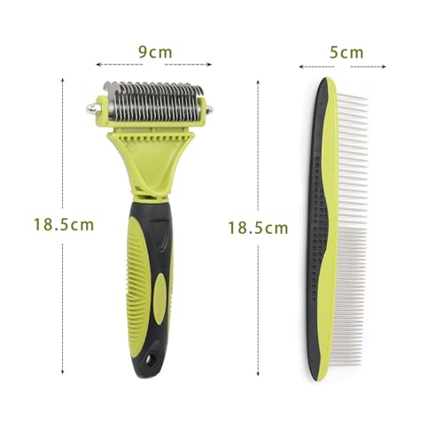 Pon Ywo Nree 2-in-1 Pet Grooming Brush & Undercoat Rake, Double Sided Dematting Comb for Dogs Cats, Shedding & Slicker Grooming Tool (Green)