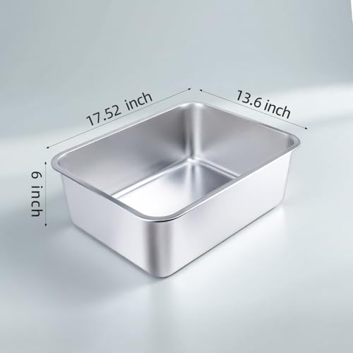 Stainless Steel Cat Litter Box - Large Metal High-Sided Pan for Cats, Pets, Non-Stick, Odor-Free, Easy to Clean, Splash-Proof, Durable (17.7" L x 13.8" W x 6" H)