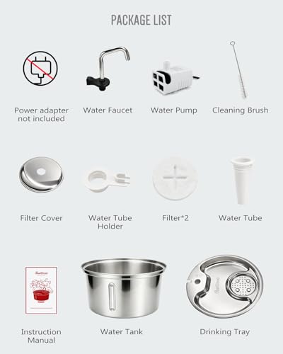 Pawccoli Dog Water Fountain Stainless Steel, 7L/1.8Gal Pet Fountain Water Bowl with Multi-Filtration & Deeper Drinking Aera, Large cat Water Fountain with Water Window & LED, Ultra-Quiet