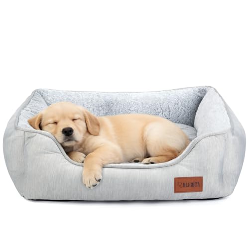 Small Dog Bed for Dogs with Cool to Touch Fabric， Soft Calming Cat Beds for Indoor Cats， Reversible Square Pet Bed for Puppy, Machine Washable Non-Slip Bottom S