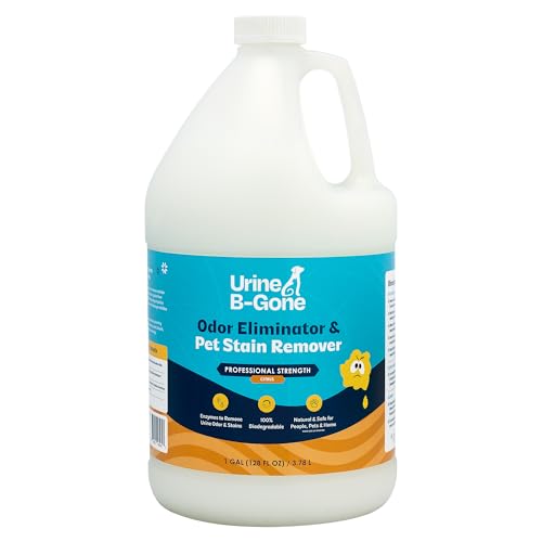 Urine B-Gone, Professional Enzyme Odor Eliminator & Pet Stain Remover, Human, Cat & Dog Urine Cleaner, Effective on Laundry, Carpets & More, Citrus Scent, 1 Gallon