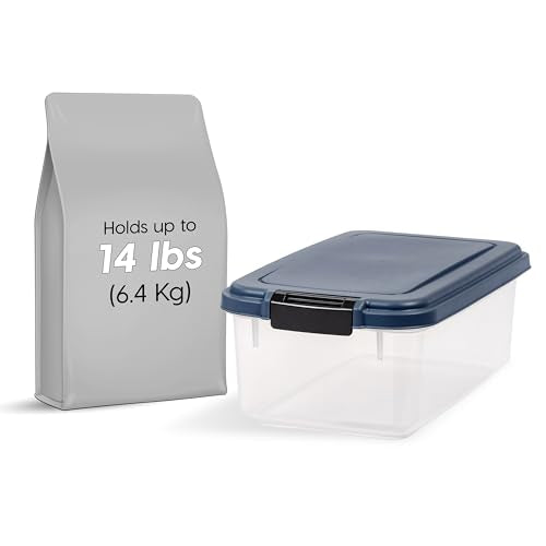 IRIS USA Airtight Dog Food Storage Container, Up to 14 lbs, Dog Cat Bird and Other Pet Food Treats Storage Bin, Dog Cat Wet Food Cans, Keep Fresh, BPA Free, Stackable, Navy