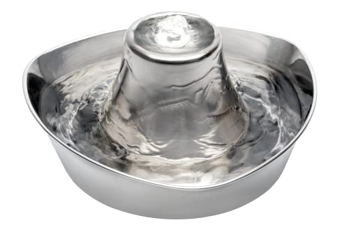 PetSafe Seaside Stainless Steel Cat & Dog Fountain, 60 Oz Water Capacity - 2 Water Filters & 1 Pump Included, Soothing Flow for Pets, Scratch-and Rust-Resistant Material - Quiet Motor