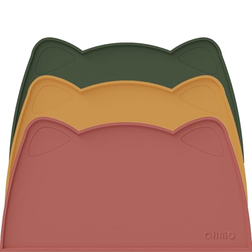 OHMO - Cat Food Mat, Silicone Pet Feeding Mat for Floor Non-Skid Waterproof Dog Water Bowl Tray, Easy to Clean Pet Placemat (Erythrinus, 18 * 9.8'')
