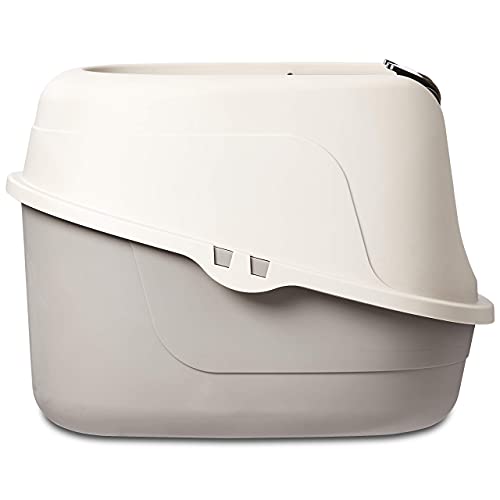 Amazon Basics No-Mess Hooded Enclosed Cat Litter Box with Odor Control and Swinging Door, Standard, 21" x 16" x 15", Multicolor