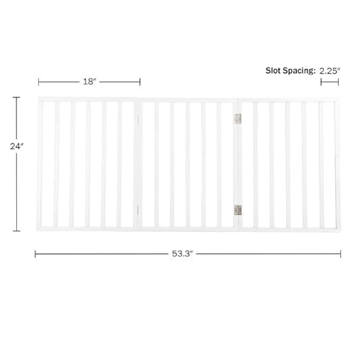Pet Gate - 3-Panel Indoor Foldable Dog Fence for Stairs, Hallways or Doorways - 54x24-Inch Retractable Wood Freestanding Dog Gates by PETMAKER (White)