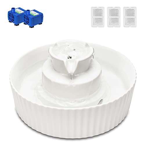Ceramic Cat Water Fountain, 2.1L/71oz Cupcake Pet Water Fountain for Dog and Cat Indoor, 2 Ultra Quiet Pumps & 3 Filters