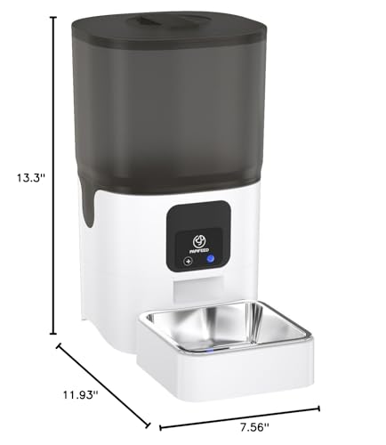 PAPIFEED Automatic Cat Feeder with App, 2.4G WiFi Cat Food Dispenser, 6L Timed Cat Feeder for Dry Food, 10 Meals/Day, 12 Portions/Meal, Dual Power Supply Smart Pet Feeder for Dog, White