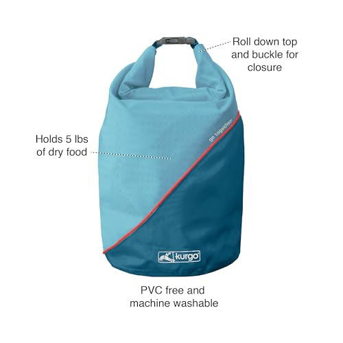 Kurgo Kibble Carrier - Portable Kibble Carrier - Compact Travel Storage - Dog Food Dry Bag - Camping Dog Storage - 5 lb Capacity - Coastal Blue