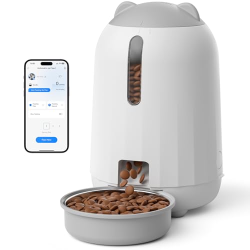 PAPIFEED Automatic Cat Feeder with App, 2.4G WiFi Cat Food Dispenser, 3L Timed Cat Feeders for Dry Food, Slow Feeding Mode, Dual Power Supply Smart Pet Feeder for Cat, Grey