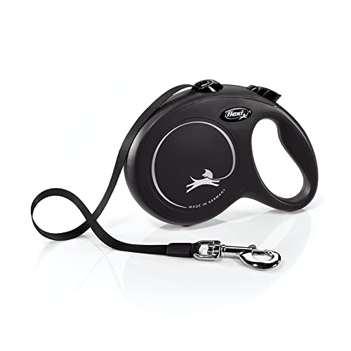 FLEXI New Classic Tape Retractable Dog Leash for Large Dogs Upto 110 lbs. – 16 ft., Black | Tangle Free Pet Walking Leash with One-Handed Brake, Pause, Lock|German Quality Product