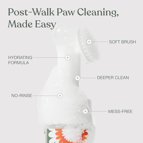 Dandylion Dog Paw Cleaner, Clean Paws, Dog Paw Washer, No Rinse Foam Cleaner for Dogs, Fragrance Free pH Balanced Foaming Washer with Silicone Brush, Pet Cleaning Supplies, 5 fl oz
