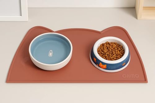 OHMO - Cat Food Mat, Silicone Pet Feeding Mat for Floor Non-Skid Waterproof Dog Water Bowl Tray, Easy to Clean Pet Placemat (Erythrinus, 18 * 9.8'')