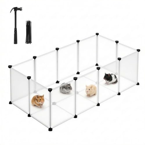 SONGMICS 20 Panels Pet Playpen with Floor, Small Animal Playpen, Pet Fence Indoor, DIY Plastic Enclosure for Guinea Pigs, Bunny, Hamsters, Hedgehogs, 49.2 x 24.8 x 16.5 Inches, White ULPC001W01