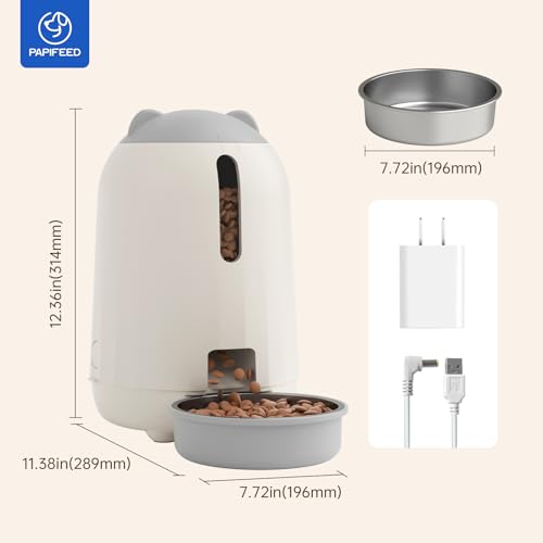 PAPIFEED Automatic Cat Feeder with App, 2.4G WiFi Cat Food Dispenser, 3L Timed Cat Feeders for Dry Food, Slow Feeding Mode, Dual Power Supply Smart Pet Feeder for Cat, Grey