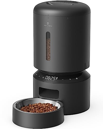 PETLIBRO Automatic Cat Feeder, Automatic Dog Food Dispenser with Freshness Preservation, 5L Timed Pet Feeders for Dry Food, Up to 6 Meals Per Day, Granary 5L Basic Button Type Black