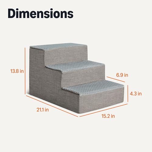 Amazon Basics Dog Steps, 14.4" H, 3-Step Pet Stairs with Non-Slip Bottom for Bed Couch and Sofa, Indoor Dogs and Cats, Grey