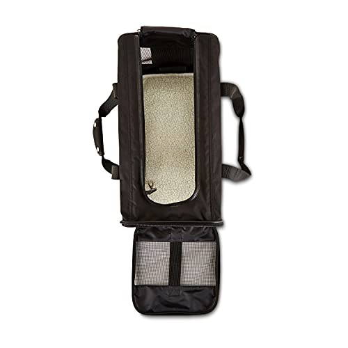 Amazon Basics Airline Approved Soft-Sided Mesh Pet Travel Carrier with Shoulder Strap, Removable Washable Fleece Pad, Top Opening, Ventilation for Dog, Cat, up to 22 pounds, 19.7Lx12Wx12H in., Black