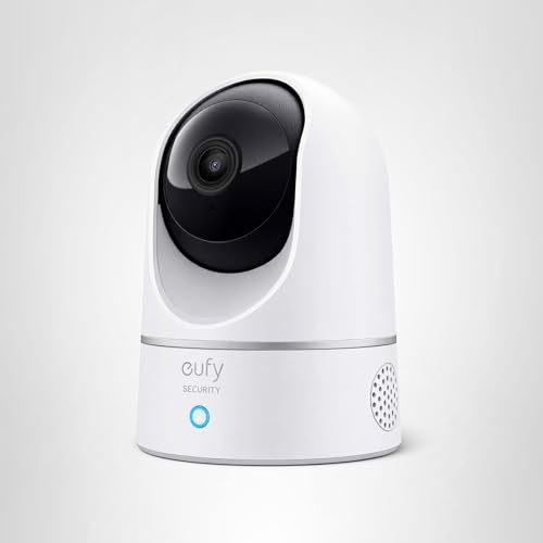 eufy Security Indoor Cam E220, Camera for home Security, Pan & Tilt, Dog/Pet Camera, 2K Wi-Fi Plug-in, Motion Tracking, Motion Only Alerts, Night Vision, HomeBase 3 Compatible, Voice Assistant Support