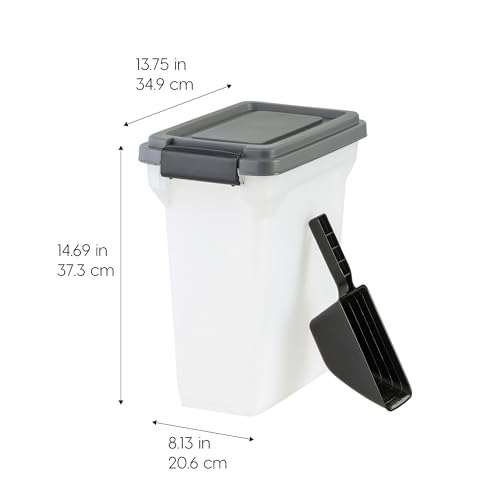 IRIS USA Dog Food Storage Container, Airtight Lid, 2-Cup Scoop, Up to 13 Pounds Pet Food Storage, Versatile Pet Food Bin, Treats, BPA Free, Dark Gray