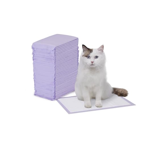Amazon Basics Cat Litter Pee Pads, Super Absorbent, Odor Control with Lemon Scent, Disposable, Universal Fit for Multi Cat Litter Box, Purple and White, 40-Pack
