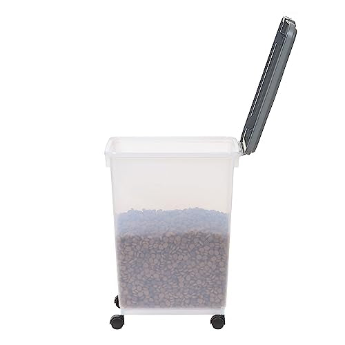 Amazon Basics Airtight Pet Food Storage Container with Scoop, BPA Free, Removable Wheels, 69 QT, Gray