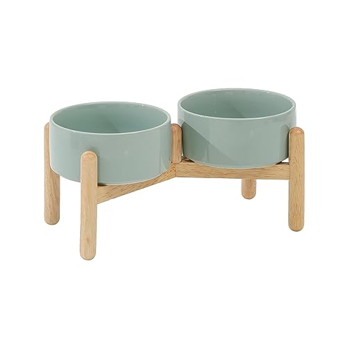 Havniva 6.1inch Ceramic Raised Dog Bowl with Stand, Double Dog Bowls Elevated for Small and Medium Breed Dog Food and Water Bowl Set Non-Slip Dog Dish Large Capacity Feeding Pet Water Bowl
