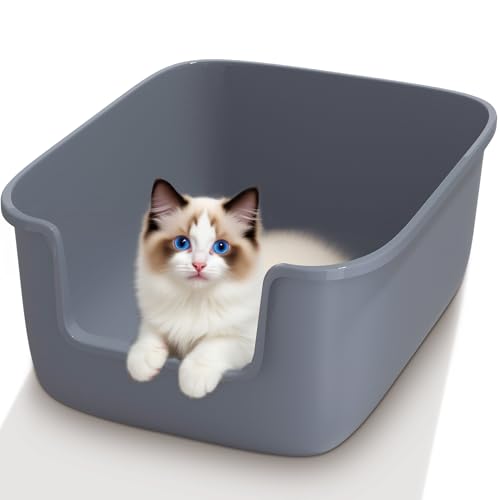 Vealind Large Cat Litter Box High Sided Entry Cat Litter Pan 50 x 40 x 22 CM, Anti-Splashing Deep Tall Cat Boxes for Indoor Cats Basics Kitty Litter Box (Grey)