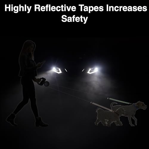WIGZI - 2026 Edition - Dual (2) Dog Retractable Leash, Auto-Untangles, Supports Up to 50lb Dogs, 10ft Distance Each Dog, Color-Coded Control, Reflective Leads, Waterproof (White)