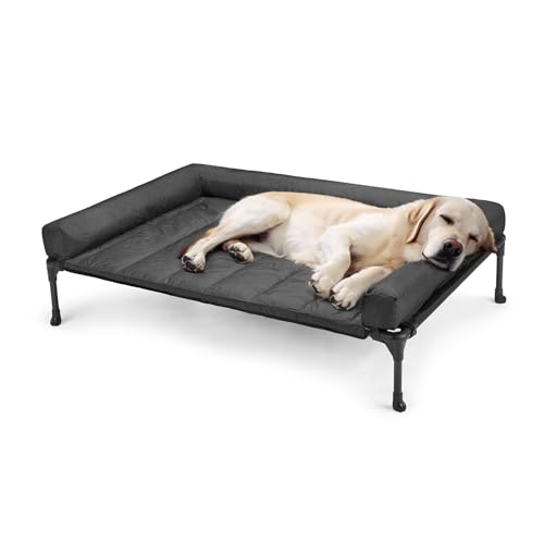 Veehoo Cooling Elevated Dog Bed Add Removable Waterproof Bolster Cushion Mat, Raised Pet Cot with Breathable Teslin Mesh, No-Slip Feet, Dog Couch Bed for Indoor Outdoor, 42x30inches, Black, CWC2331B