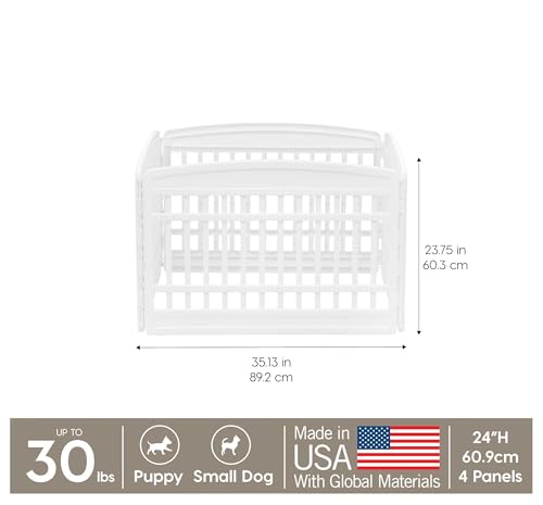 IRIS USA Dog Playpen 24" 4-Panel Puppy Playpen, 35 x 35 x 24, Puppy Fence, Dog Playpen, Dog Play Pen Indoors, Pet Fence, Puppies/Small Dogs, White