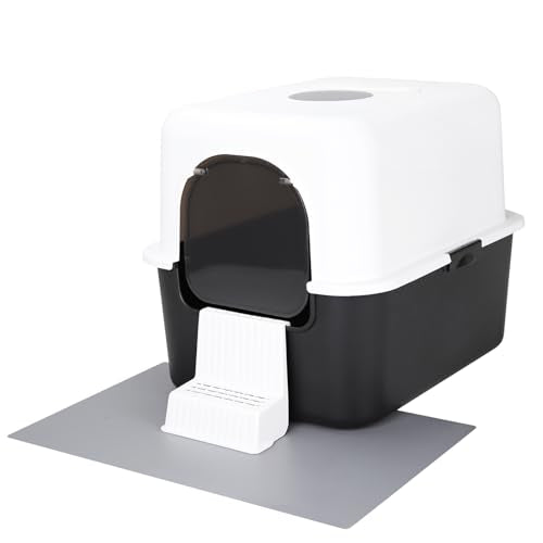 Sfozstra Black Enclosed Cat Litter Box with Lid - Lift-Off Buckle Lock for Easy Cleaning, High Sides Splash-Proof & Leak-Proof, Odor-Reducing with Deodorizer, Includes Sand Pedal, for Cats up to 8 lbs