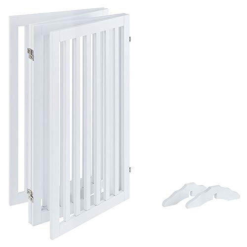 unipaws 36”H Free Standing Pet Gate for Dog Cat, Tall Wooden Dog Gates for Doorway, Stairs, Foldable Pet Fence for The House, Expandable Barrier, Indoor Use, White