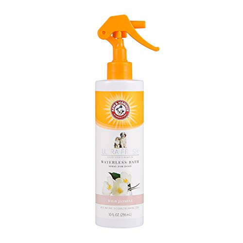 Arm & Hammer Ultra Fresh Waterless Dog Bath Spray, Baking Soda Deodorizer No-Rinse Dry Dog Shampoo for Between-Bath Odor Control and Coat Freshening, White Jasmine Scent, 10 Fl Oz