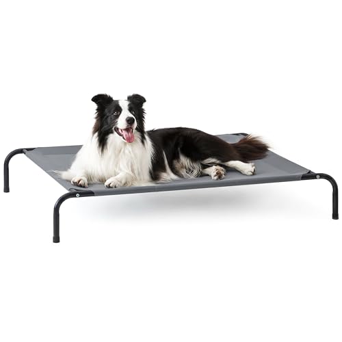 Love's cabin Elevated Cooling Dog Bed for Large Dogs, Portable Indoor & Outdoor Raised Pet Dog Cat Cot, Durable Summer Frame with Breathable Mesh, Grey, 48 inches