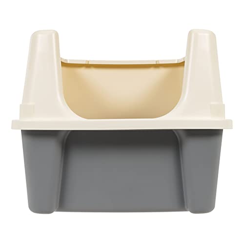 Amazon Basics Large Cat Litter Box with High Sides, Open Top for Easy Access, Includes Scoop with Storage, 19" x 15" x 11.75", Grey/Beige