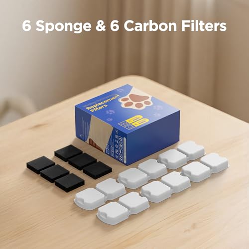 ATMZIQXR Cat Water Fountain Filters: 12 Cat Fountain Filter Replacement - 3 Months Set of Replacement Filters for ATMZIQXR Pet Fountains S18 - Contains 6 Carbon Filters + 6 Sponges Filters