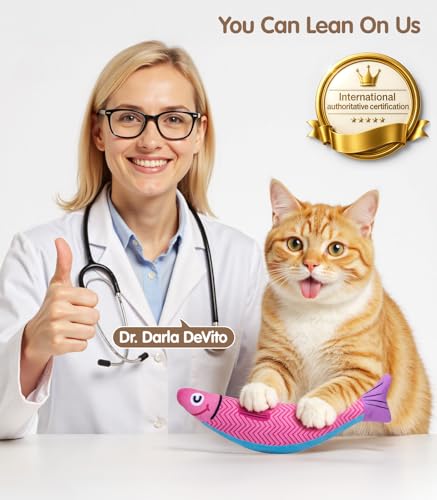 PetBusy Cat Toys with[5000mg A+Natural Catnip &Silvervine] [Baby Grade] Interactive Soft Chew Kicker Cat Toys for Indoor Cats & Kittens, [Crinkle &Bell] Fish Sound Toy, Drives Bored Cat Crazy with Fun