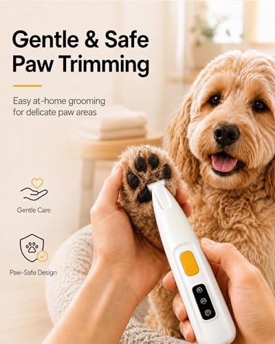 FURBONA Upgraded Dog Paw Trimmer with LED Light, 18 mm Widen Blade, 35 dB Low Noise, LED Display, Fully Waterproof, Rechargeable Clipper for Dogs Cats Trimming Paws, Eyes, Ears, Face, and Rump