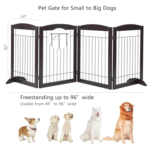 PAWLAND 96-inch Extra Wide Dog gate for The House, Doorway, Stairs, Freestanding Foldable Wire Pet Gate, Set of Support Feet Included (Espresso, 30" Height-4 Panels)