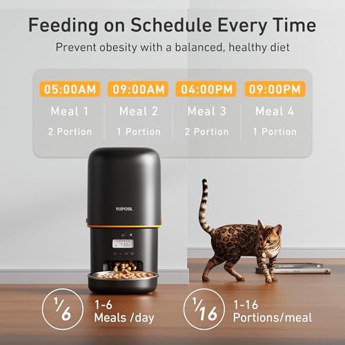 2025 Upgraded Automatic Cat Feeder - 4L Timed Auto Pet Feeder for Cat and Dog with Dry Food Dispenser, 180-day Battery Life, 1-6 Meals Per Day, 1-16 Portion, Desiccant Bag Keeps Food Fresh