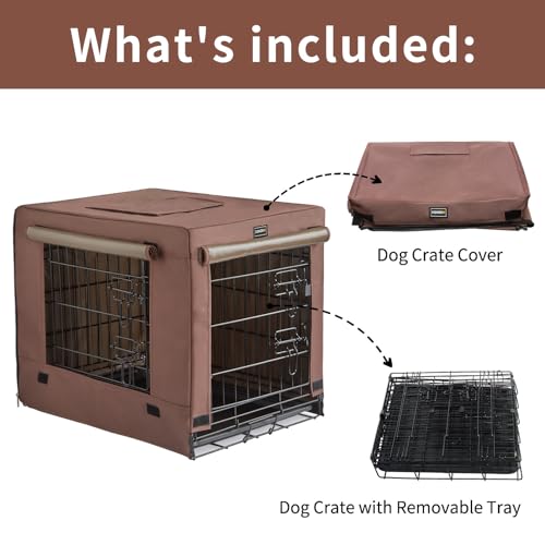 DONORO Dog Crates for Small Size Dogs Indoor Double Door Dog Kennels & Houses for Puppy and Cats, Collapsible Metal Contour Dog Cages (Brown, 24.0" L x 18.0" W x 20.0" H)
