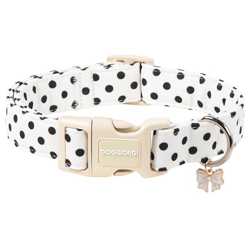Spring Summer Dog Collar for Girl Dogs- White Polka Wedding Dog Collar, Adjustable Soft Beach Dots Dogs Collars for Small Dogs, S